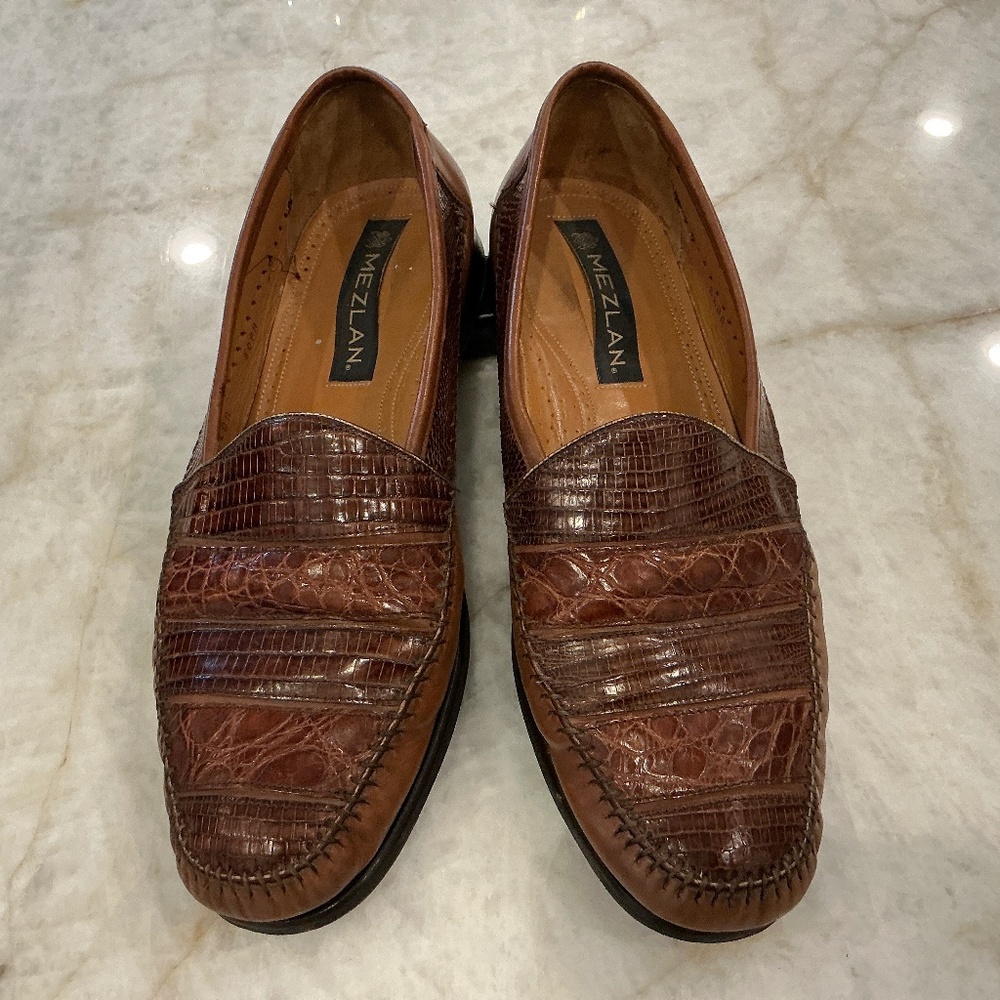 Mezlan Sebastian Men’s Shoe loafer in Brown lizard alligator Leather size 11M